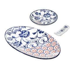 Set sushi 3 pezzi con decori blu e rossi Sushiko