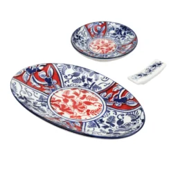 Set sushi 3 pezzi con decori rossi e blu Sushiko