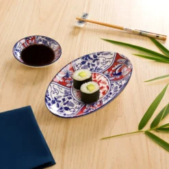 Set sushi 3 pezzi con decori rossi e blu Sushiko