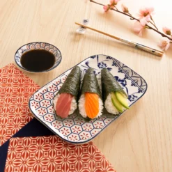 Set sushi 3 pezzi piattino rettangolare 23 cm blu rosso Sushiko