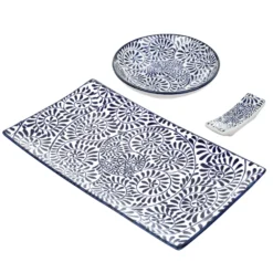 Set sushi 3 pezzi piattino rettangolare 28 cm blu Sushiko