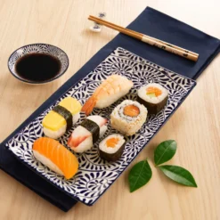 Set sushi 3 pezzi piattino rettangolare 28 cm blu Sushiko