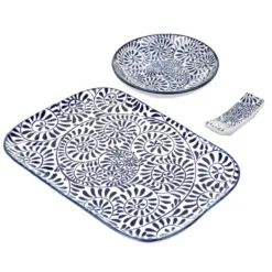 Set sushi 3 pezzi piattino rettangolare 23 cm blu Sushiko