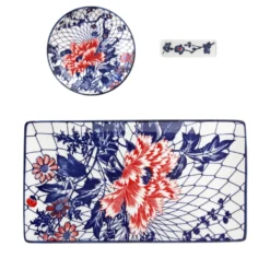 Set sushi 3 pezzi piattino rettangolare 28 cm fiore rosso Sushiko