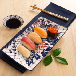 Set sushi 3 pezzi piattino rettangolare 28 cm fiore rosso Sushiko