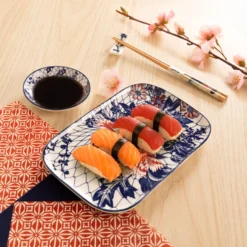 Set sushi 3 pezzi piattino rettangolare 23 cm fiore rosso Sushiko