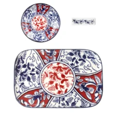 Set sushi 3 pezzi piattino rettangolare 23 cm rosso blu Sushiko