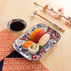 Set sushi 3 pezzi piattino rettangolare 23 cm rosso blu Sushiko