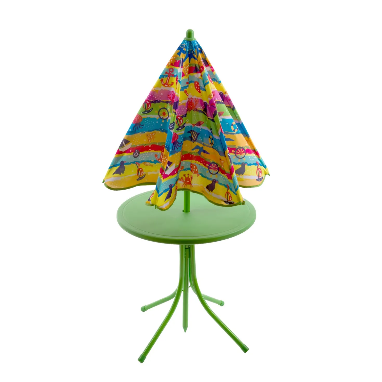 Set tavolino, ombrellone e 2 sedie bambino verde