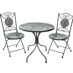 Set tavolo rotondo e 2 sedie effetto marmo grigio