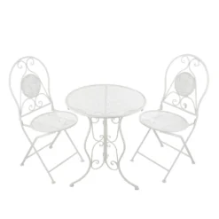 Set tavolo rotondo e sedie giardino in ferro bianco