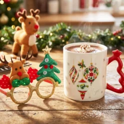 Set tazza palline Natale 340 ml e occhiali natalizi