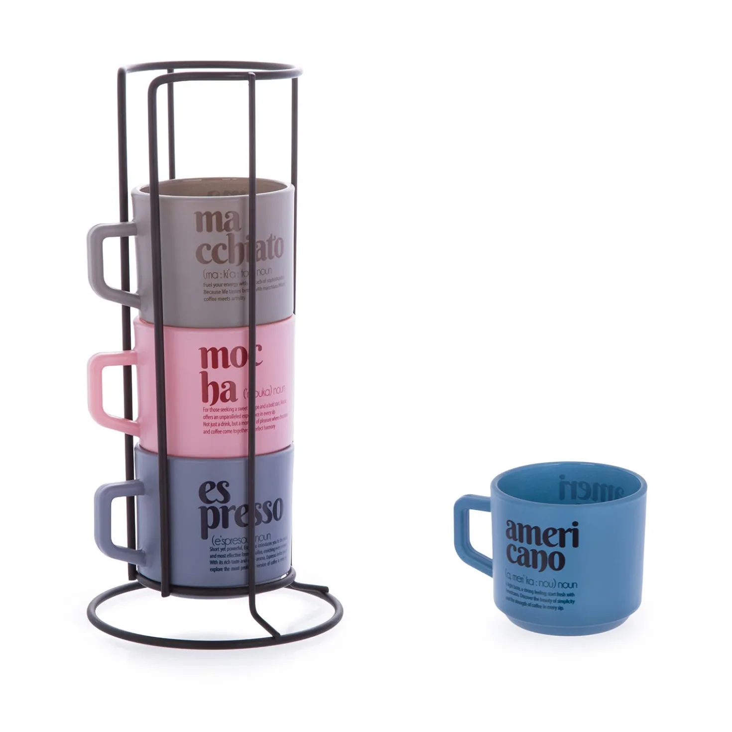 Set 4 tazzine caffè in vetro con stand Glassy