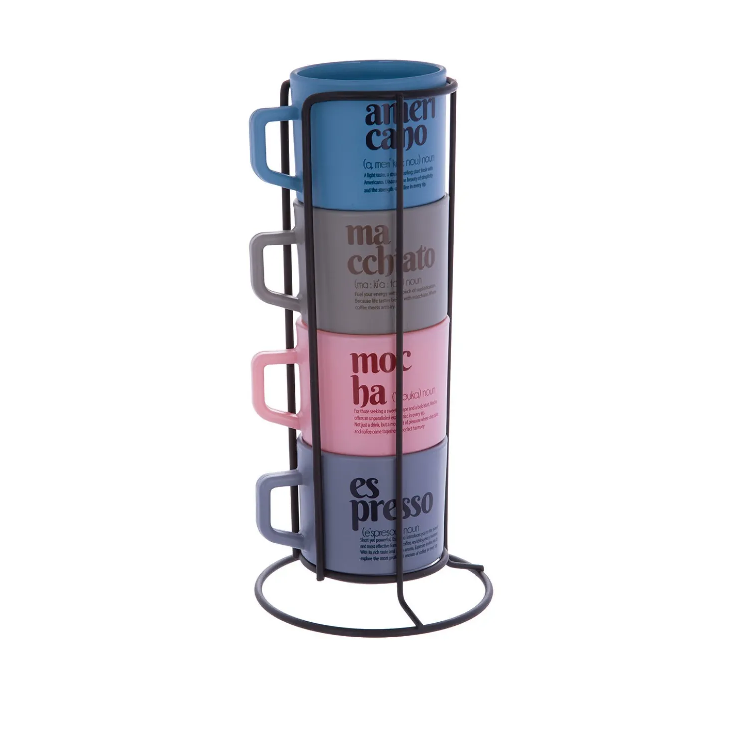 Set 4 tazzine caffè in vetro con stand Glassy
