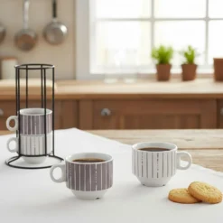 Set 4 tazzine caffè Mix e Match grigio con stand