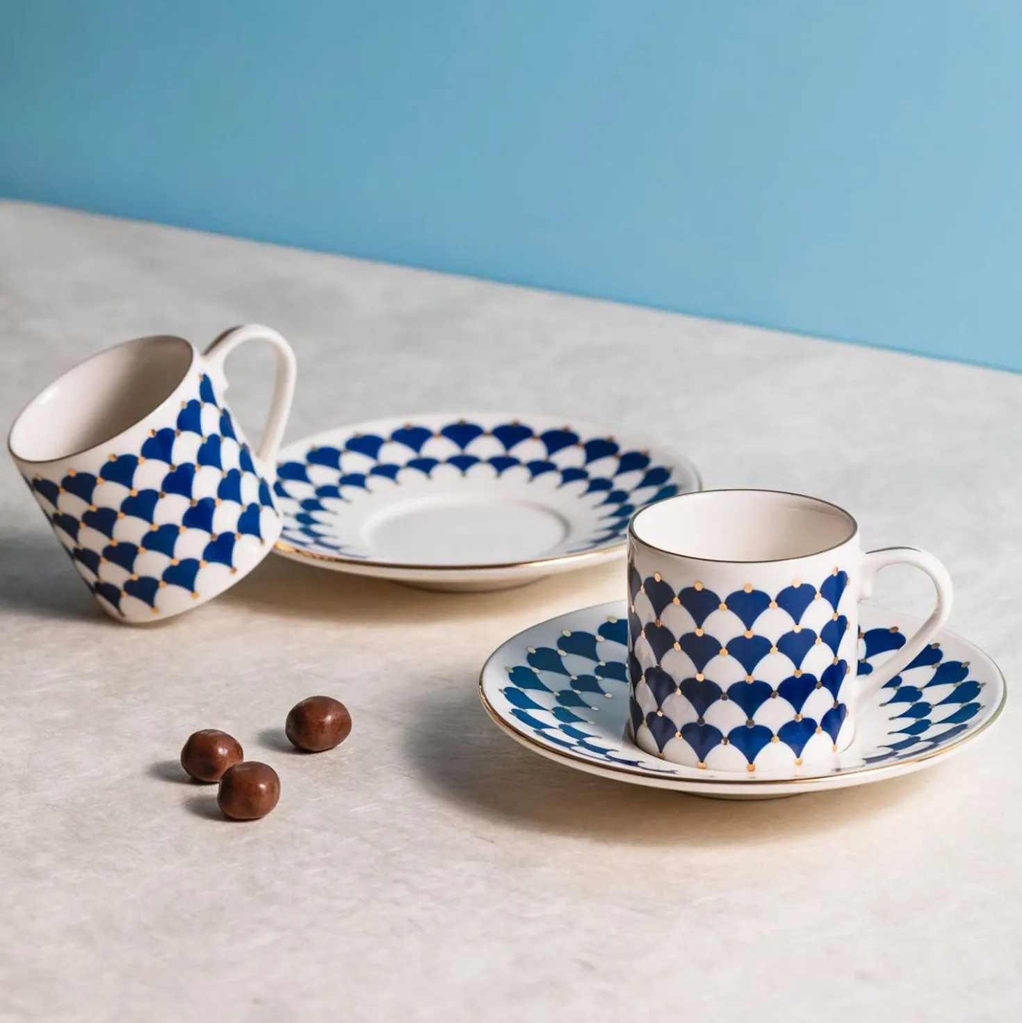 Set 2 tazzine da caffè con piattino Peyda blu
