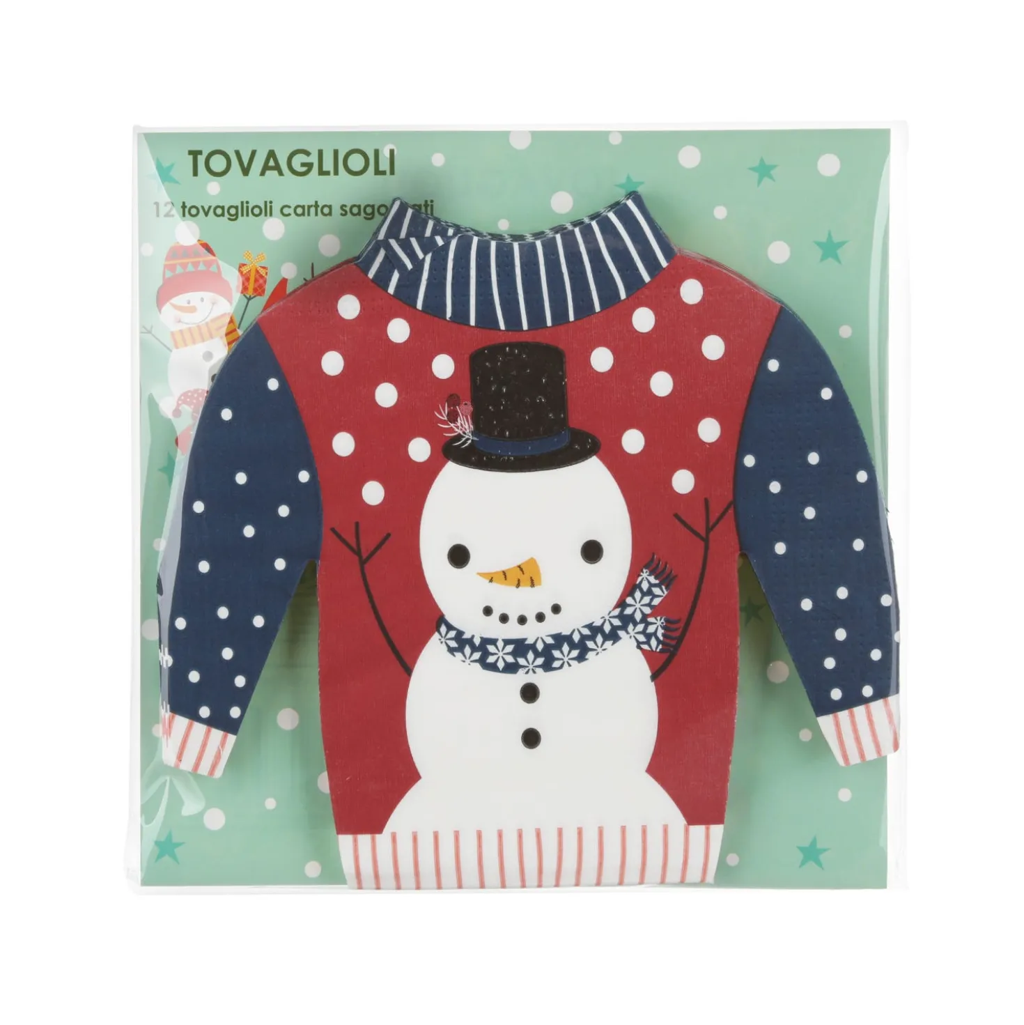 Set 12 tovaglioli Natale maglione pupazzo di neve in carta