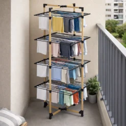 Stendibiancheria a torre 69x69x175 cm effetto legno