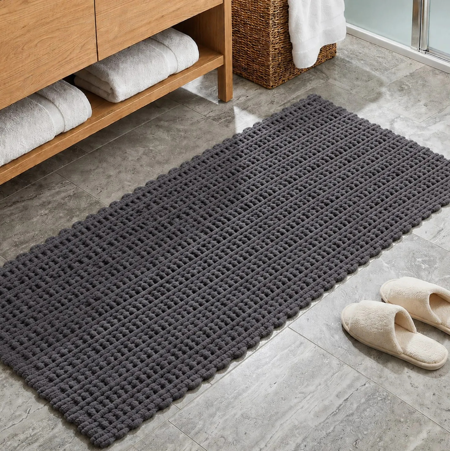 Tappeto bagno ciniglia 60x130 cm grigio Rug