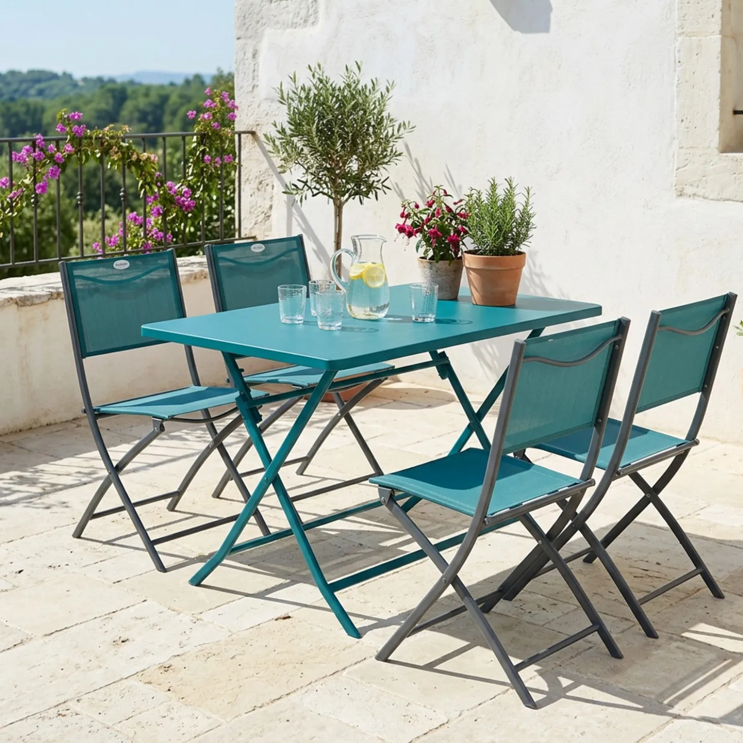 Tavolo da giardino pieghevole 110x71x70 cm Greensboro blu