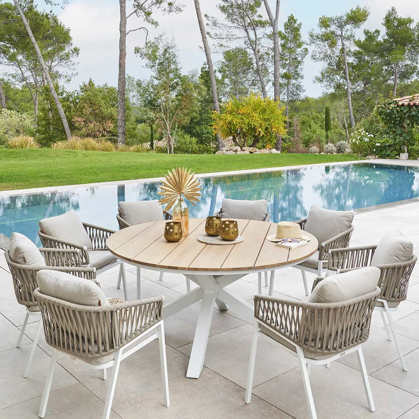 Tavolo da giardino rotondo acacia bianco 160x75 cm Oriengo