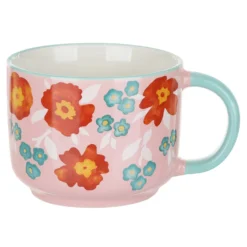 Tazza fiori 570 ml in porcellana azzurra e rosa