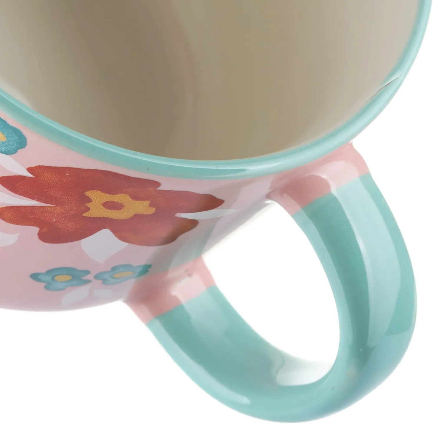 Tazza fiori 570 ml in porcellana azzurra e rosa