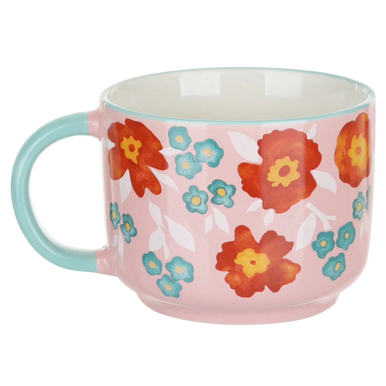 Tazza fiori 570 ml in porcellana azzurra e rosa