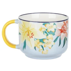 Tazza fiori 570 ml in porcellana bianca e gialla