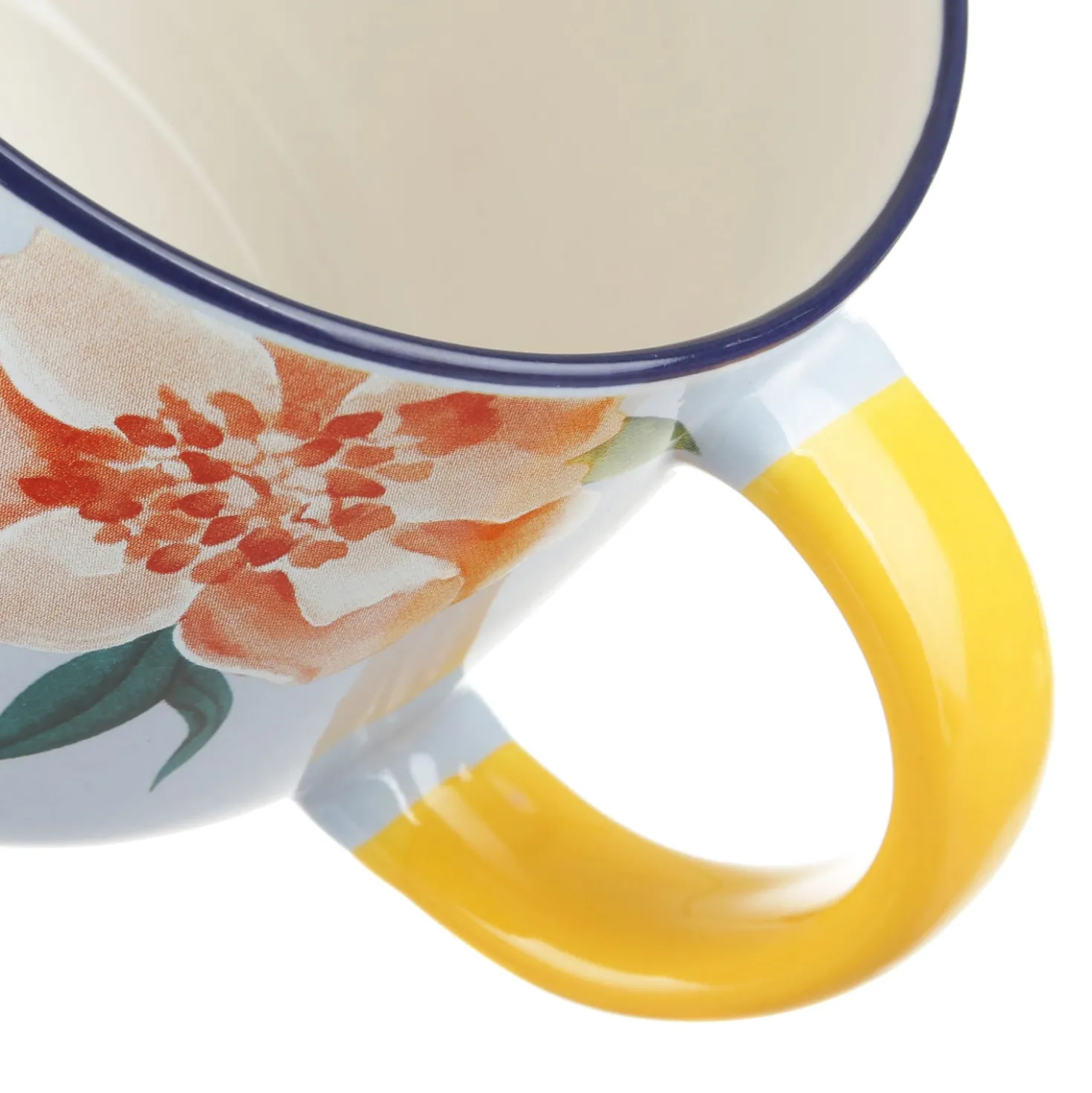 Tazza fiori 570 ml in porcellana bianca e gialla