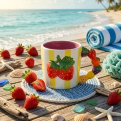 Tazza fragole righe gialle 530 ml Florafruit ceramica