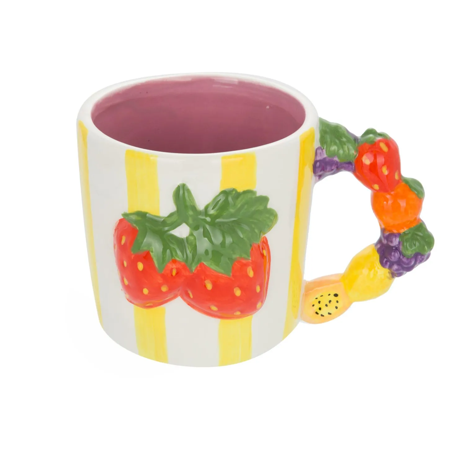 Tazza fragole righe gialle 530 ml Florafruit ceramica