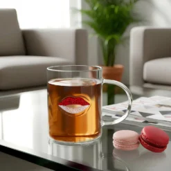 Tazza labbra rosso bianco vetro 390 ml