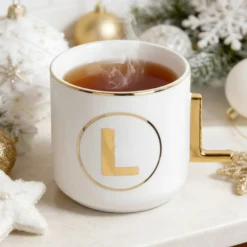 Tazza lettera L con manico oro 360 ml