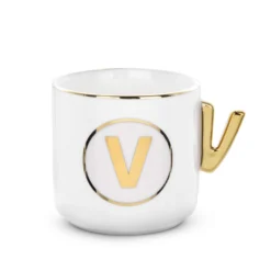 Tazza lettera V con manico oro 360 ml