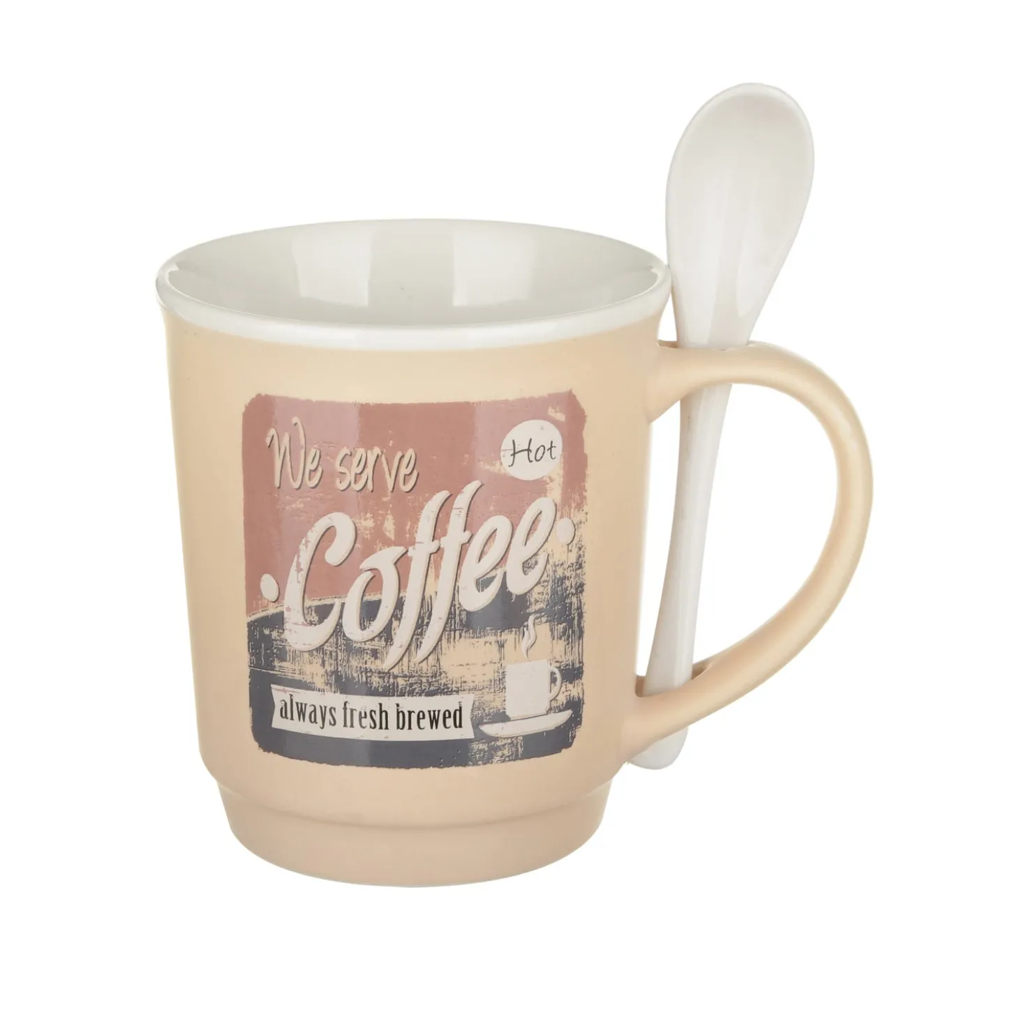 Tazza mug conica 400 ml con cucchiaino in porcellana crema