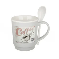 Tazza mug conica 400 ml con cucchiaino in porcellana grigio