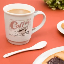 Tazza mug conica 400 ml con cucchiaino in porcellana grigio