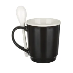 Tazza mug conica 400 ml con cucchiaino in porcellana grigio scuro