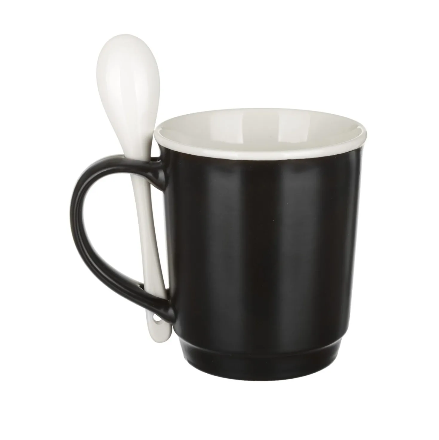 Tazza mug conica 400 ml con cucchiaino in porcellana grigio scuro