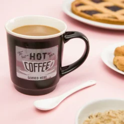 Tazza mug conica 400 ml con cucchiaino in porcellana grigio scuro