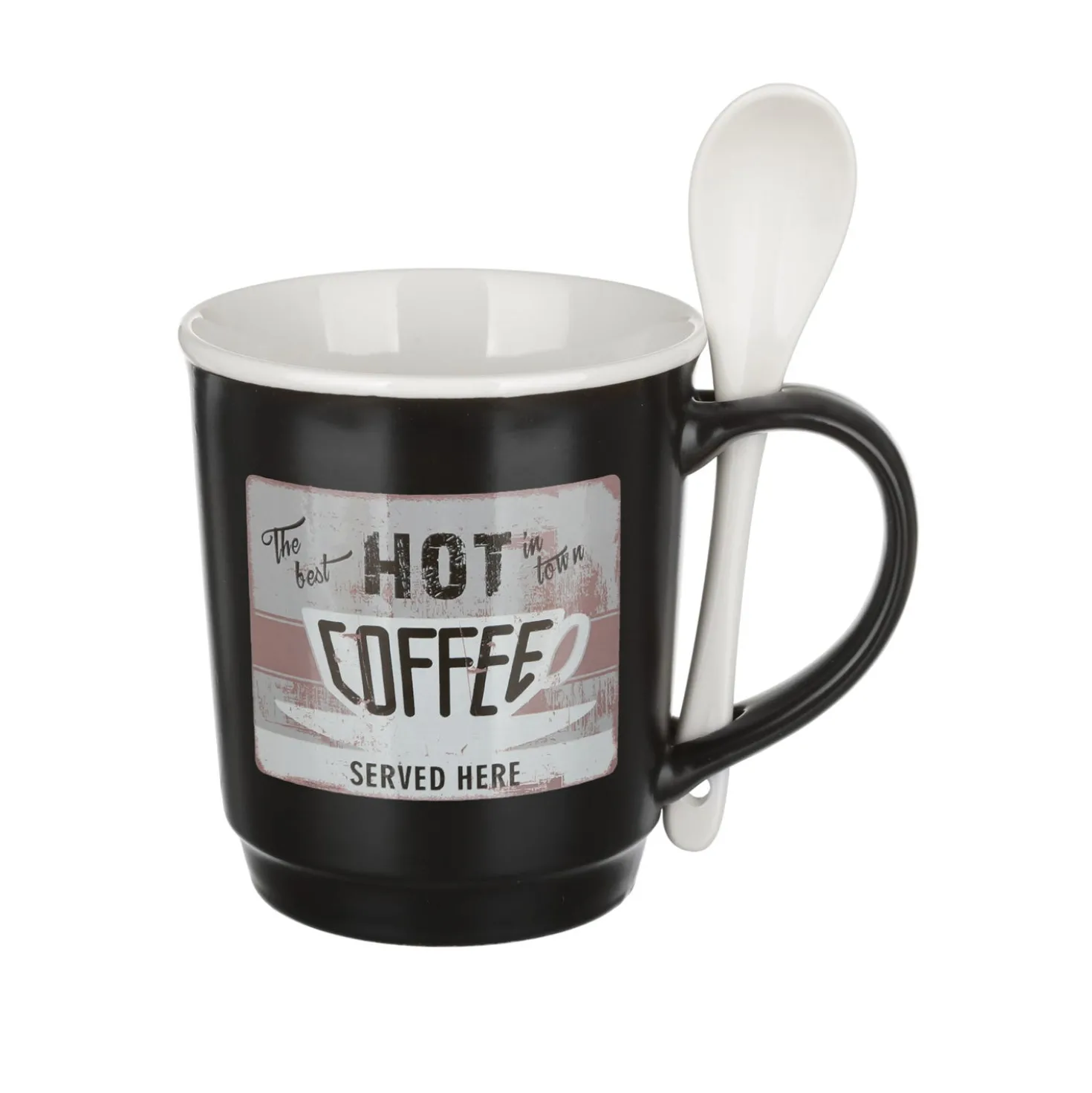 Tazza mug conica 400 ml con cucchiaino in porcellana grigio scuro