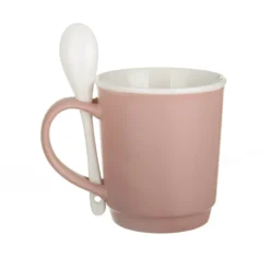 Tazza mug conica 400 ml con cucchiaino in porcellana malva