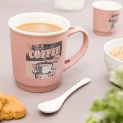 Tazza mug conica 400 ml con cucchiaino in porcellana malva