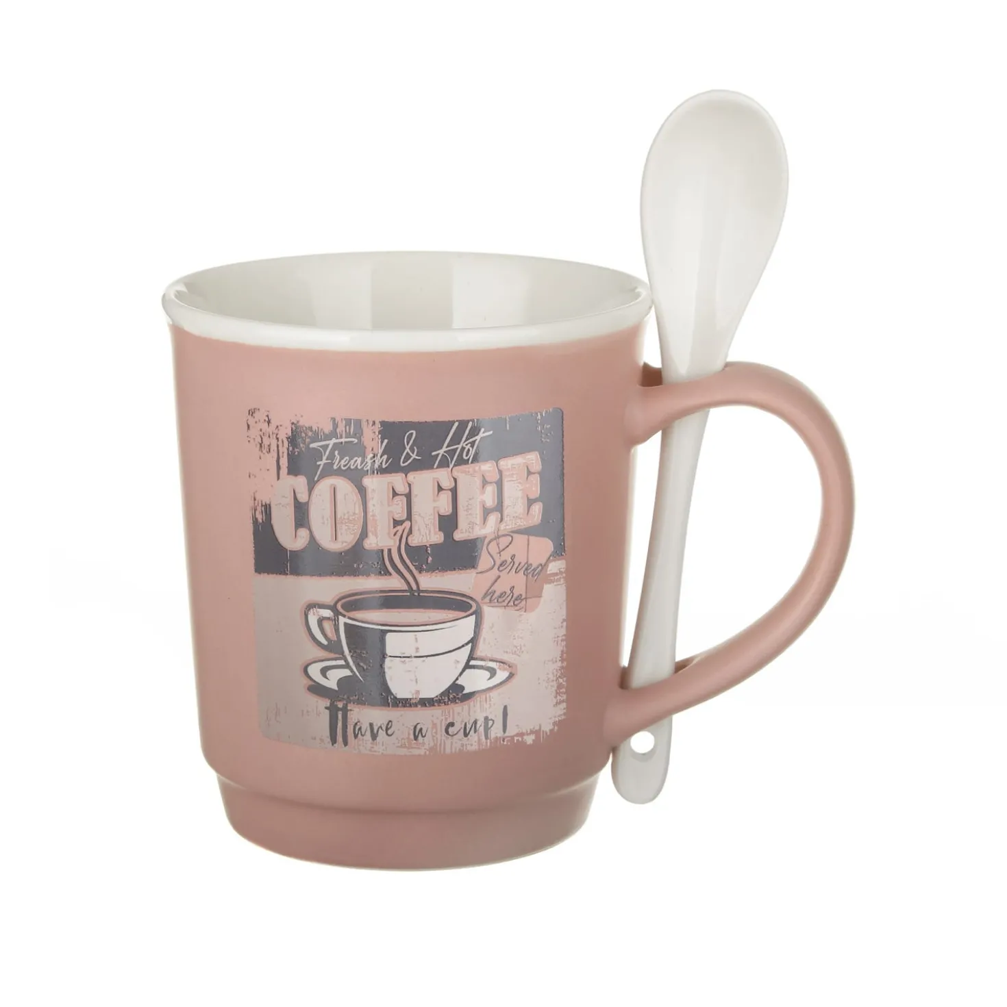 Tazza mug conica 400 ml con cucchiaino in porcellana malva