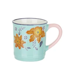 Tazza mug fiori 310 ml in porcellana arancione e azzurra