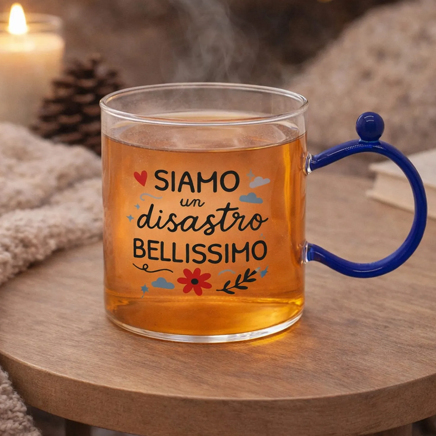 Tazza mug 350 ml in vetro blu Cheer Up