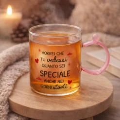 Tazza mug 350 ml in vetro rosa Cheer Up