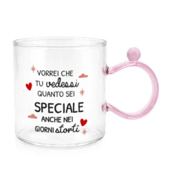 Tazza mug 350 ml in vetro rosa Cheer Up