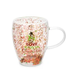 Tazza mug vetro borosilicato Love Christmas glitter 300 ml